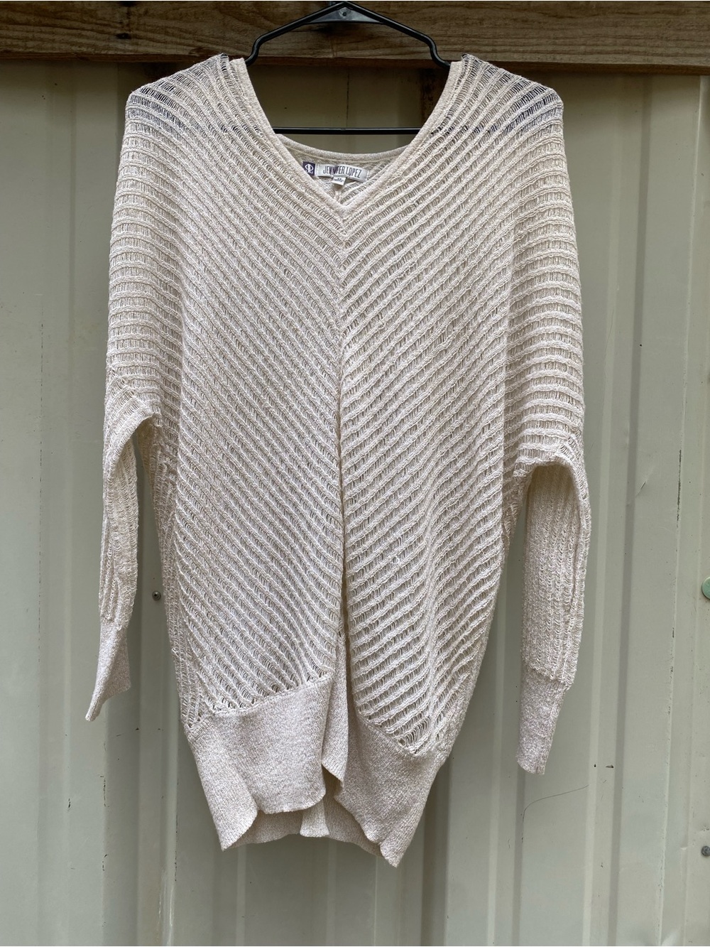 Jennifer Lopez Cream Open Knit Metallic Shimmer Tunic Sweater – Size XS
